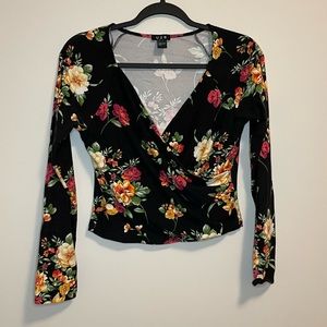 Floral Cropped Wrap Front Long Sleeve Top